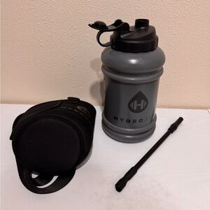 HydroJug Charcoal Bottle with Black Lid and Sleeve & straw
